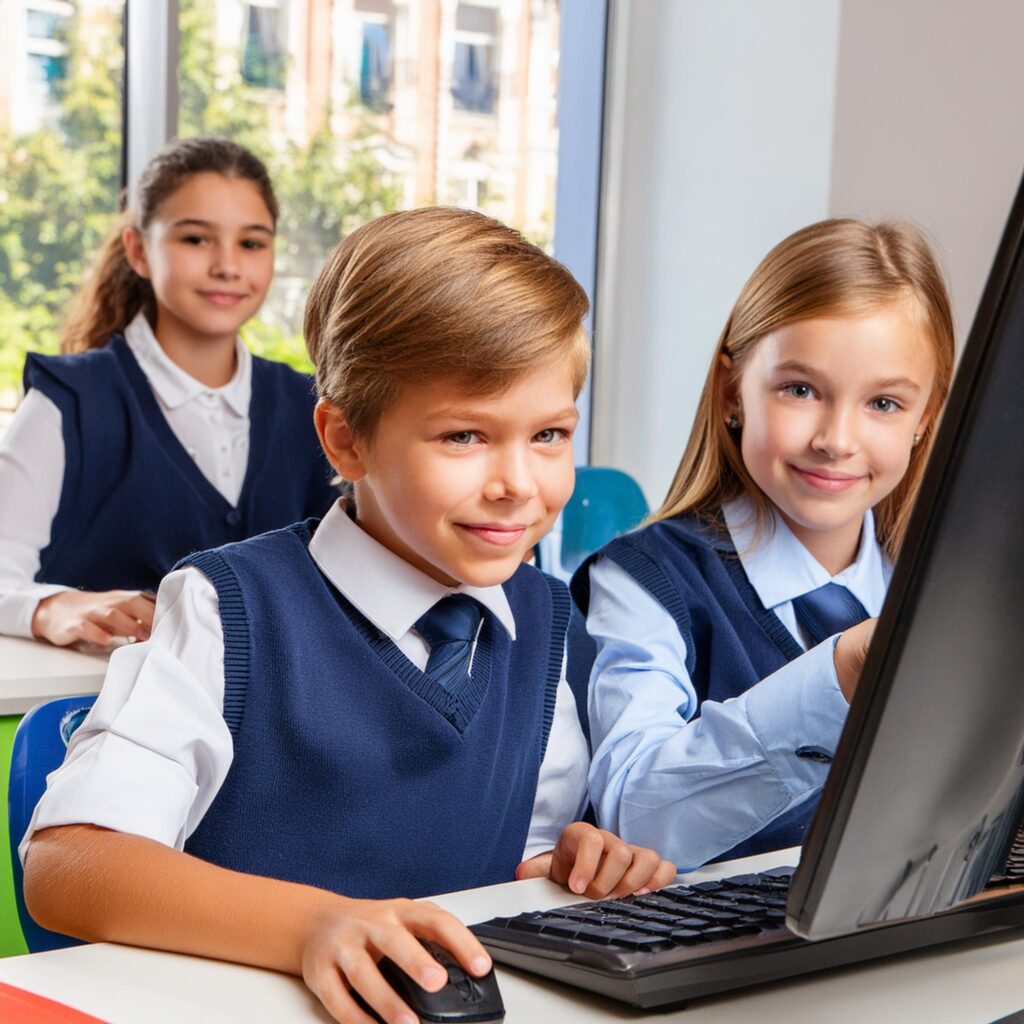 Firefly photograph of uk children in school uniform in computing lessons 44536