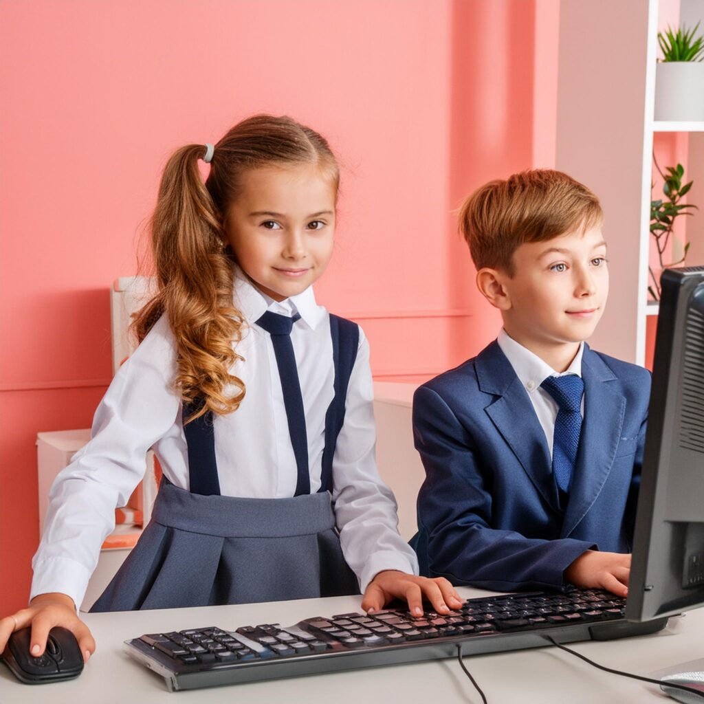 Firefly photograph of uk children in school uniform in computing lessons 92258